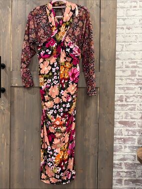 Anthropologie Maxi Dress with Pink & Orange Floral Print